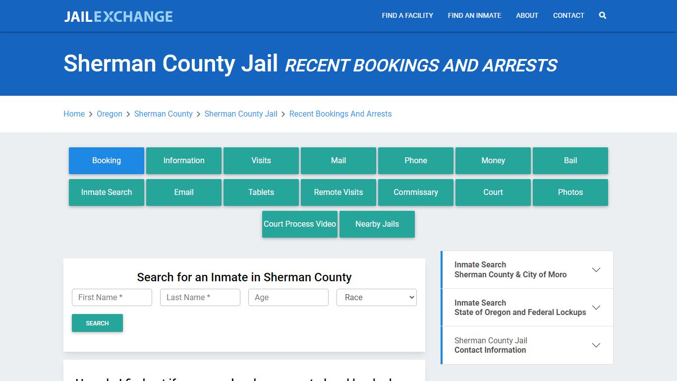 Sherman County Sheriff Recent Bookings And Arrests - Jail Exchange