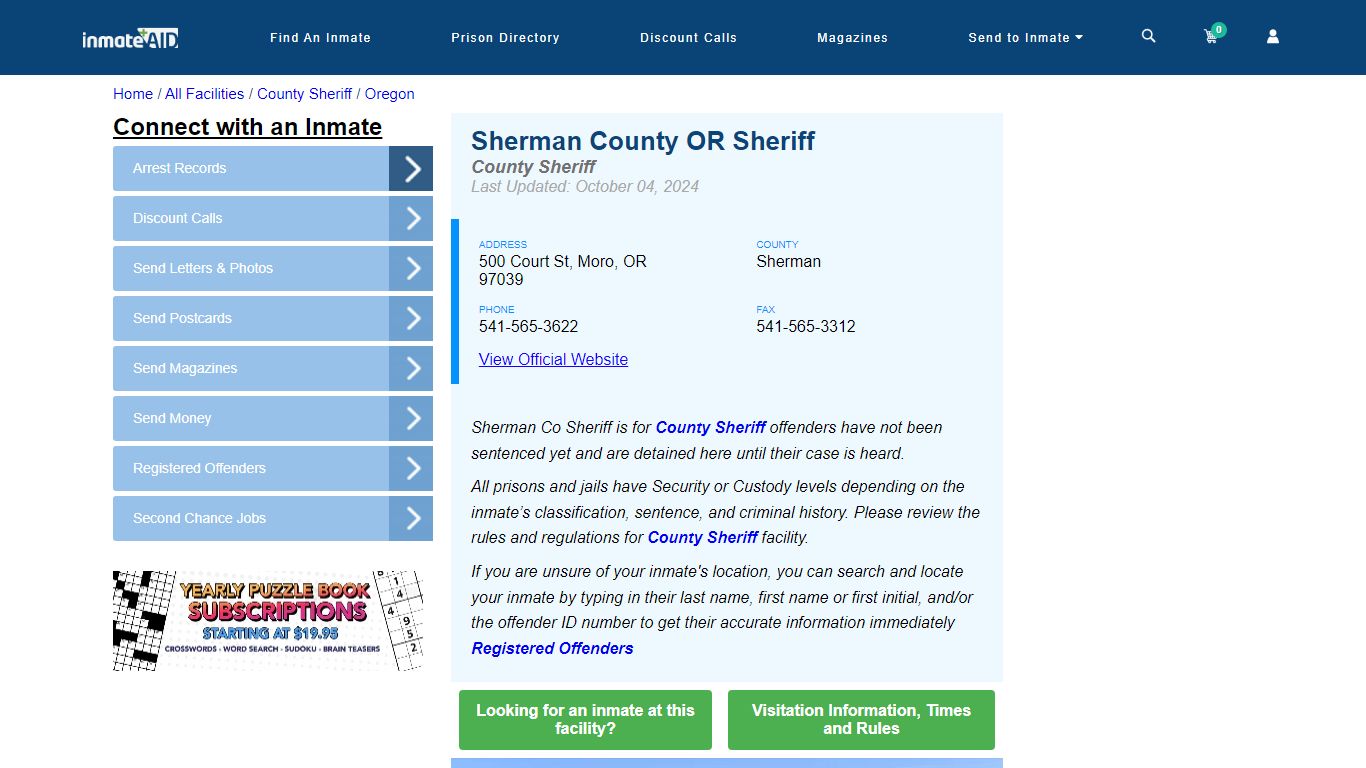 Sherman County OR Sheriff & Arrest Search - InmateAid